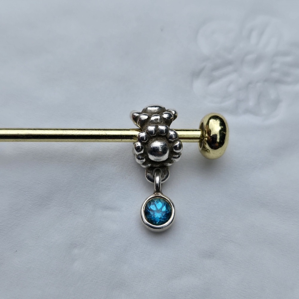 Pandora S925 Silver Bracelet Charm with Blue Gem